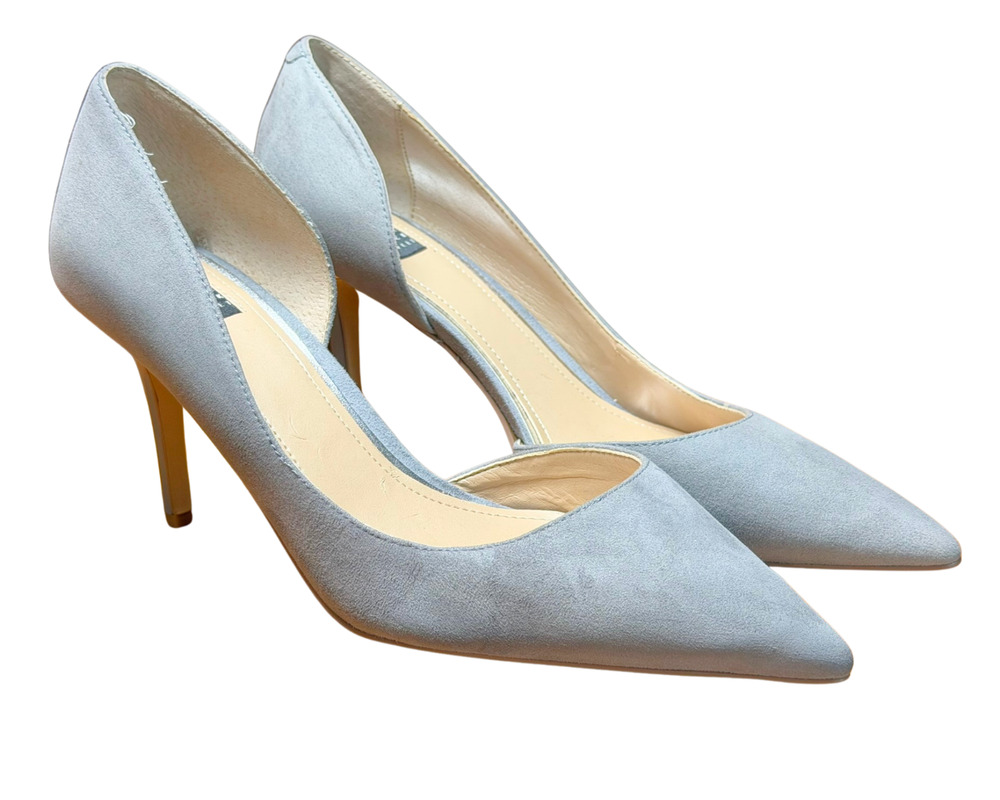 WHBM Sz 8 Ella Ash Cut-Out Side Pumps 3" Stiletto Heel Blue Suede Pointed Toea